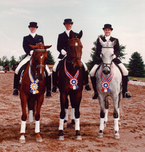 National Championships 1997, Eastern Division<br>Tina on <i>Legend</i> - Young Riders, Ute on <i>La Diamo</i> - Medium II, David on <i>Karim</i> - Basic IV Junior